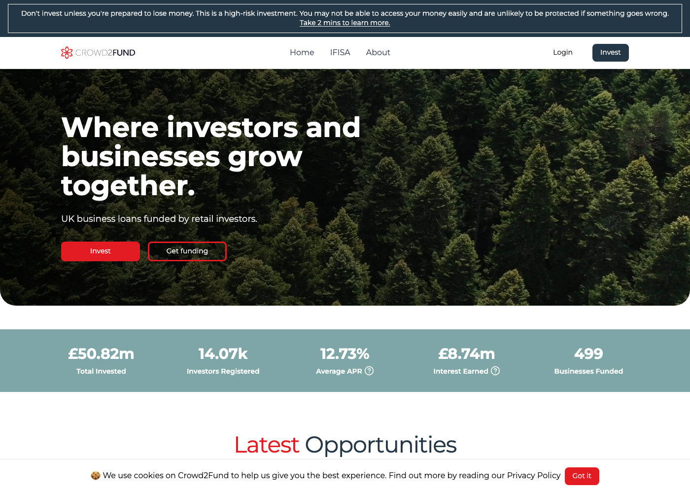 Crowd2Fund investor platform website built on Drupal